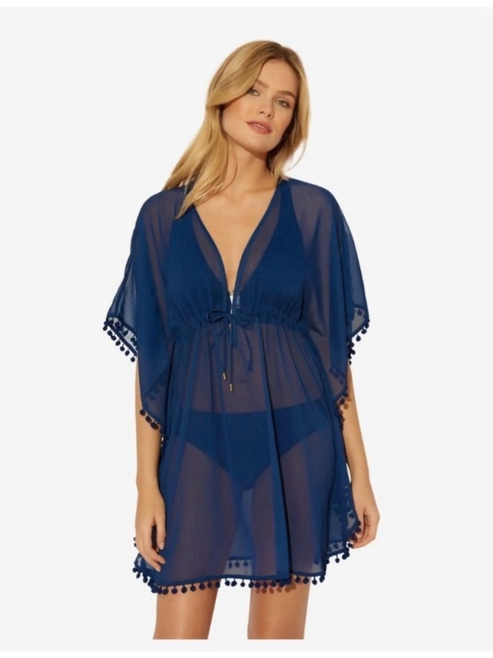 Bleu Rod Beattie Royal Blue Sheer Pom-Pom Swim Cover-Up